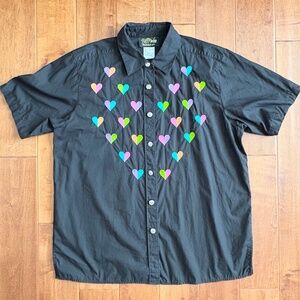 80s Bob Mackie Wearable Art Hearts Embroidered Shirt Black A50613